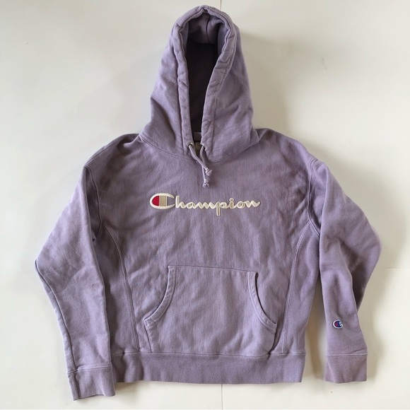 Champion Reverse Weave Womens Hoodie Size M Mauve with full spell out logo - Picture 1 of 15